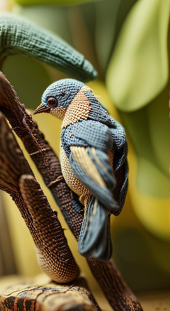 A bird rendered as woven fabric — video-to-video style transfer by James Gerde