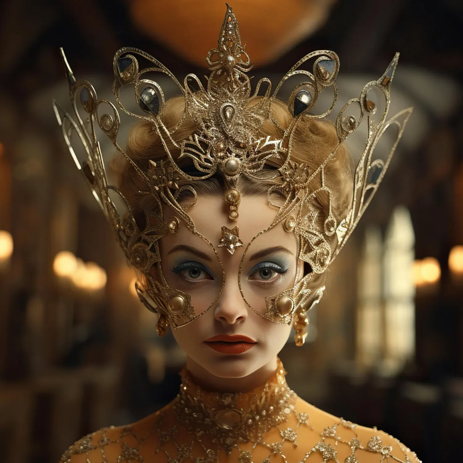 Woman in an ornate gold luxury mask — The Visual Dome