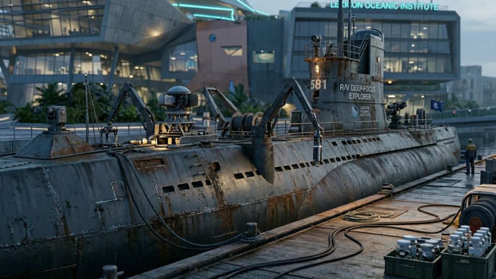 Ancient document labeled "Hull 581" displayed under glass at Museum of Tomorrow exhibition with futuristic lighting