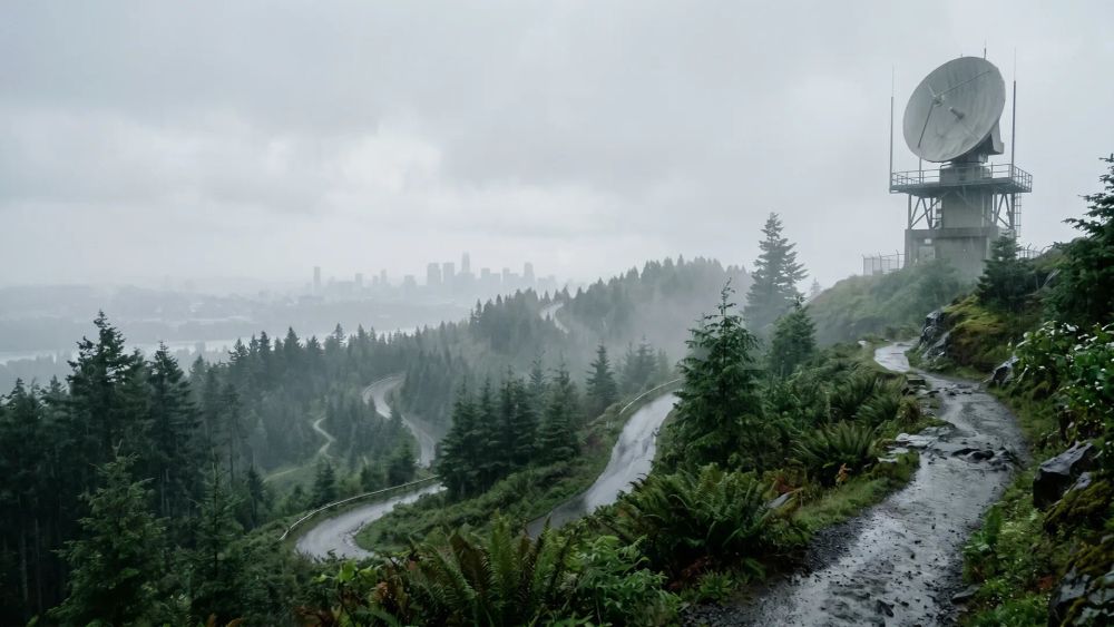 Mount Vision Park trail with closure signs blocking access to summit hiking path