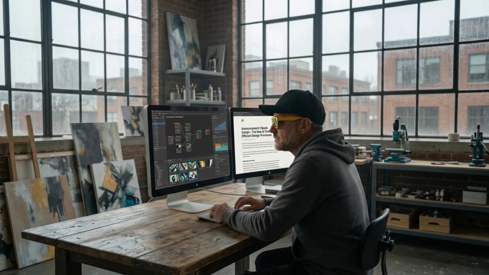 Large corporate boardroom with executives discussing AI strategy while startup teams work rapidly on laptops in background