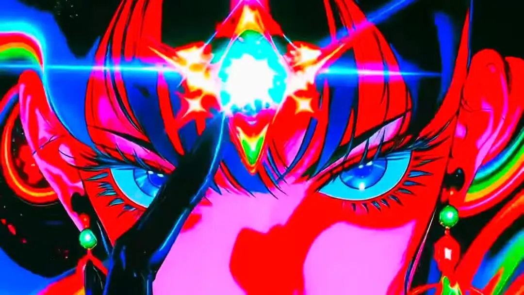 Psychedelic AI animation with swirling colors and surreal visuals set to original electronic music