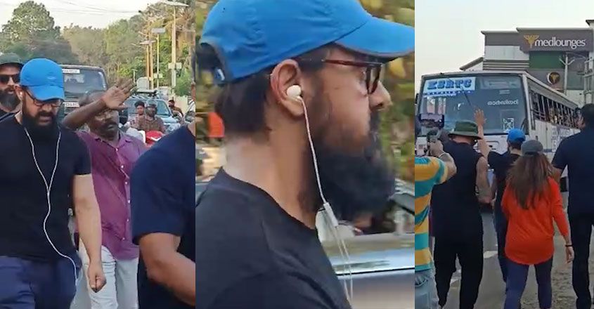 ടീഷർട്ടും തൊപ്പിയുമണിഞ്ഞ് ചങ്ങനാശേരി ടൗണിലൂടെ  നടന്ന്  ആമീർ ഖാൻ; വീഡിയോ