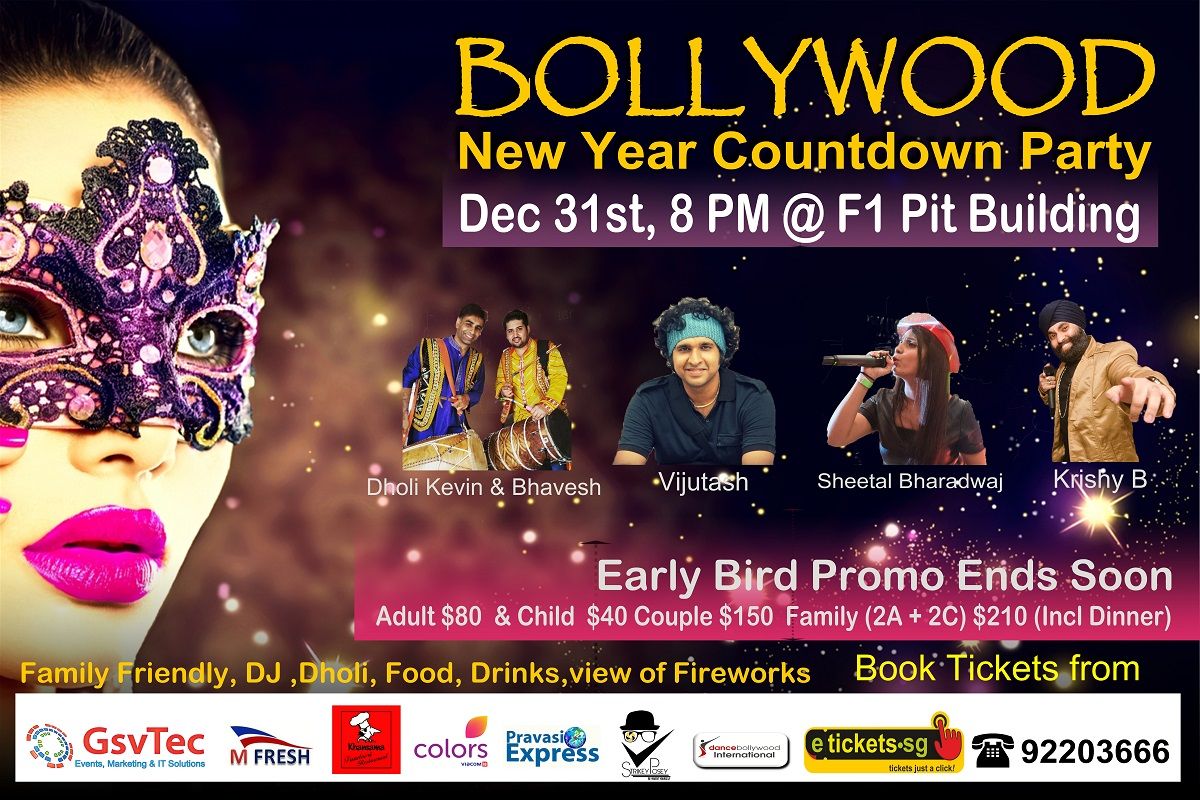 Bollywood Countdown Party 2017 at F1 PIT Building Singapore