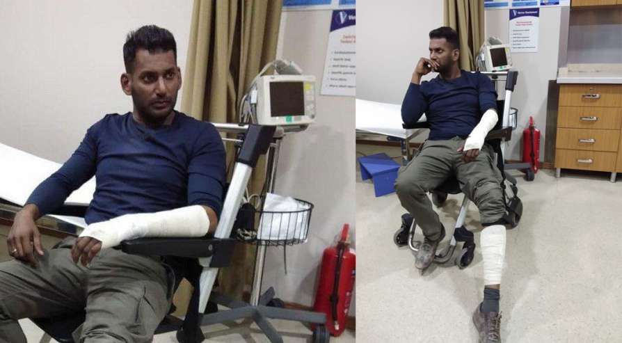 ഷൂട്ടിങ്ങിനിടയില്‍ ബൈക്ക് മറിഞ്ഞ് നടന്‍ വിശാലിന് പരിക്ക്