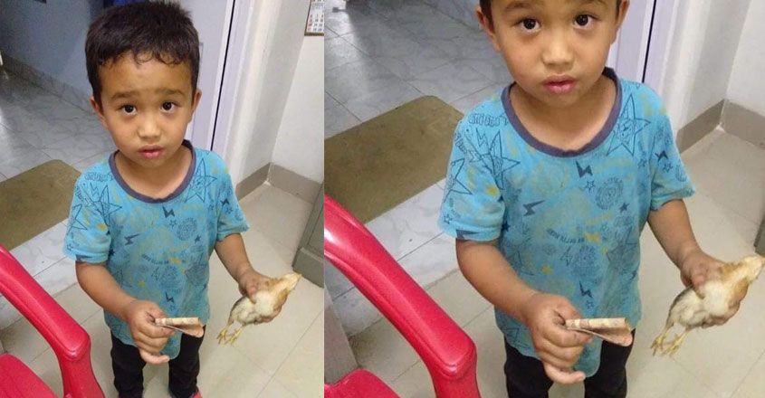 ഒരു കൈയിൽ  പത്തു രൂപയും, മറു കൈയിൽ പരുക്കേറ്റ കോഴികുഞ്ഞും; ഈ കുരുന്ന് നിഷ്‌കളങ്കത കൈയ്യടി നേടുന്നു