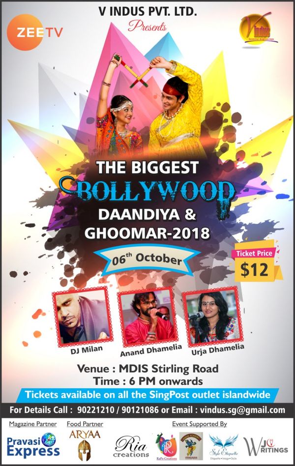 Biggest Bollywood Daandiya Night 2018 on Oct 6 at MDIS Singapore