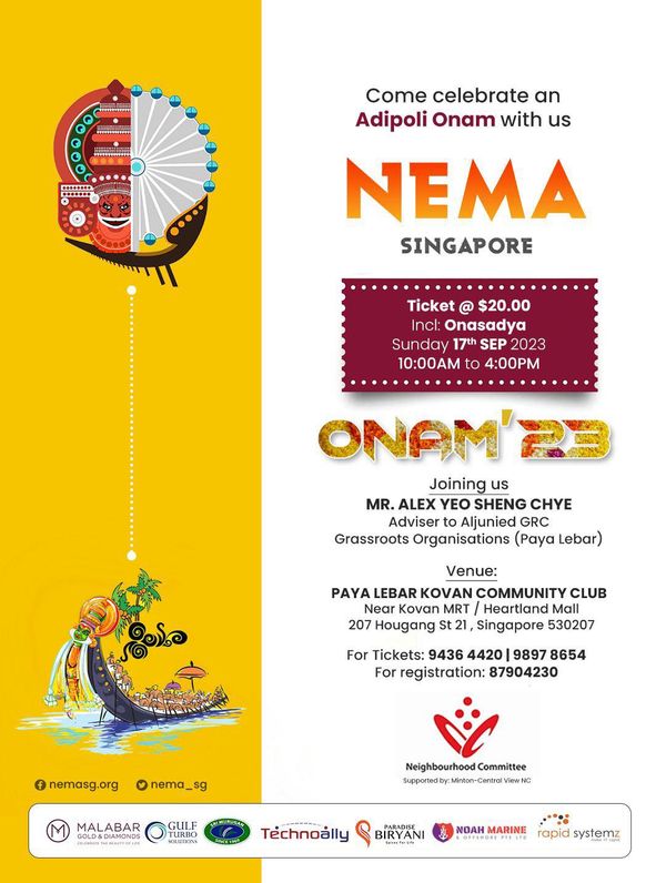 NEMA Singapore to Host Grand Onam Celebration on September 17, 2023