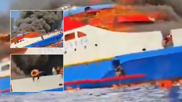 Passengers Jump Into Sea As Massive Fire Engulfs Ferry With 280 Onboard Near Indonesia