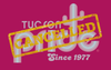 Graphic reading “Tucson Pride Since 1977” with a large “Canceled” stamp across it on a pink background