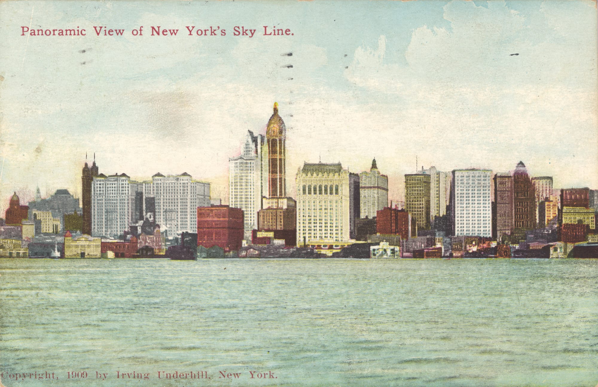 Postcard showing a "Panoramic View of New York's Sky Line" [Success Postal Card Co., 1909]