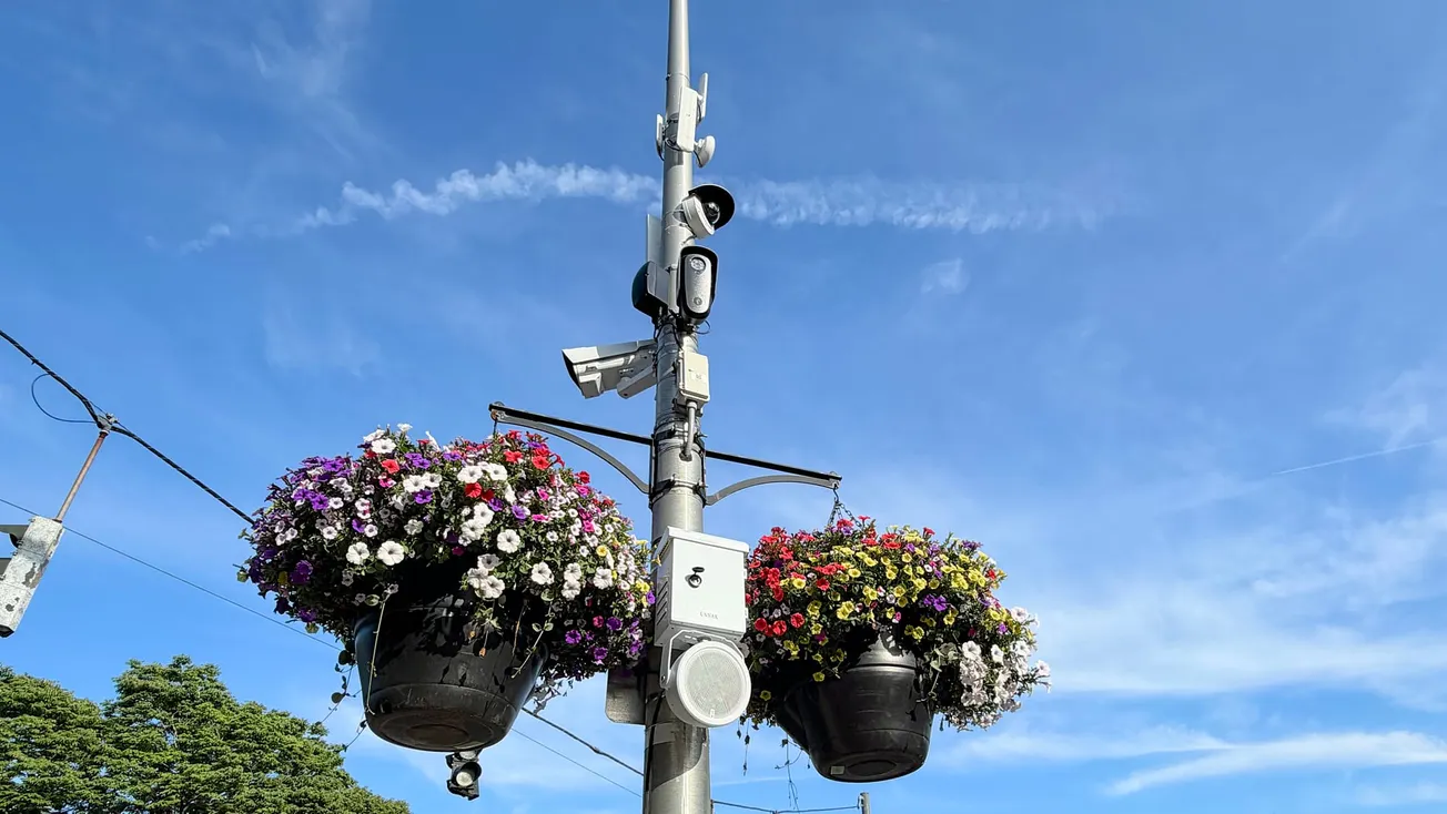 Photo of surveillance equipment installed at Newtown Lane, East Hampton, NY [Frederick Lane 2026]
