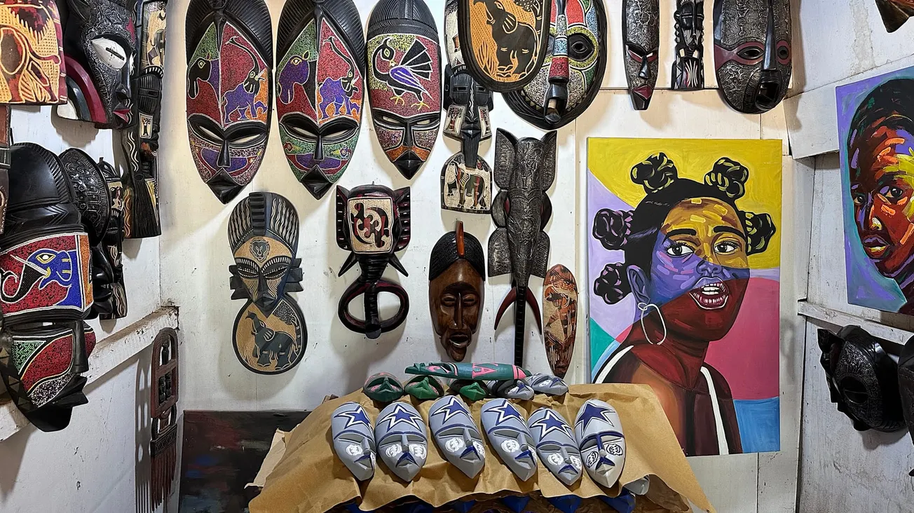 Photo of Hand-Carved Masks, Accra Arts Center, Accra, Ghana [Frederick Lane, 2023]