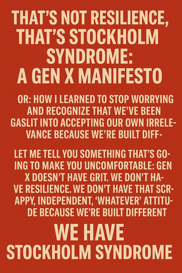 THAT'S NOT RESILIENCE, THAT'S STOCKHOLM SYNDROME: A Gen X Manifesto