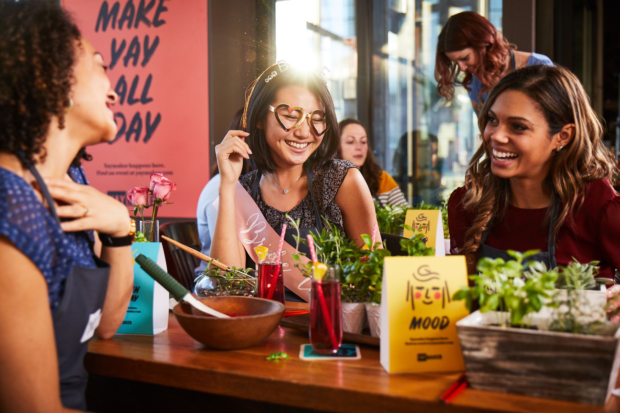 Friends at a Plant Nite bachelorette party