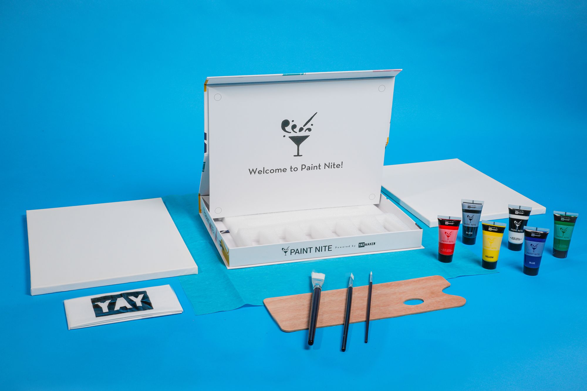 Complete paint kit for an at-home paint and sip party