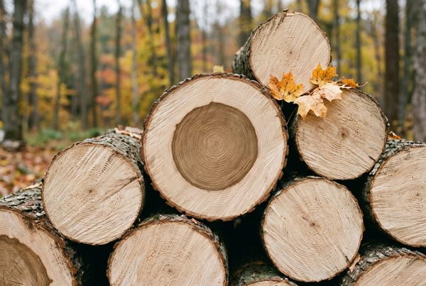 Cut ends of maple logs, one with darker wood at the centre.
