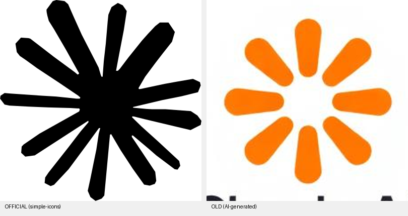 Official Claude asterisk versus the AI-drawn version