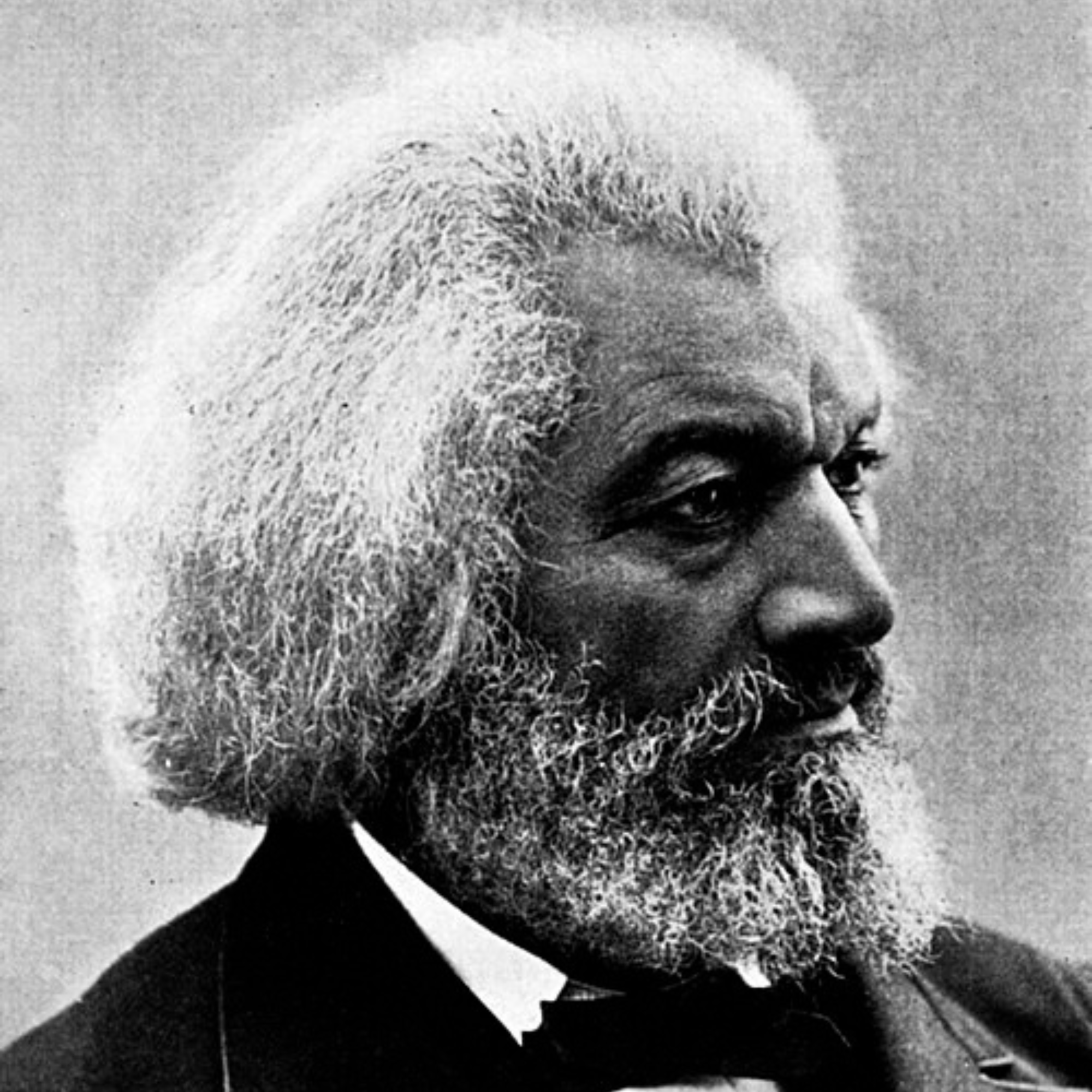 close up black and white photo of Frederick Douglass