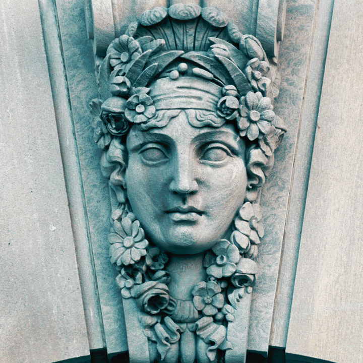 photo of a Greek goddess gargoyle
