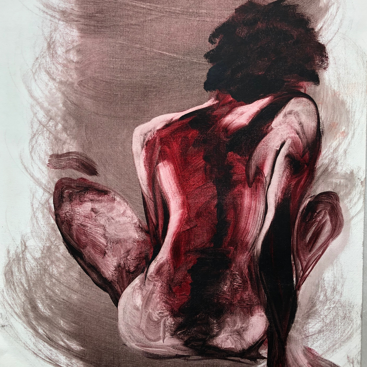 figure study of a nude woman sitting as seen from behind