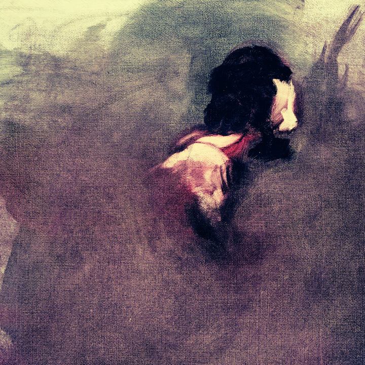 abstract oil sketch depicting the side profile of a man 