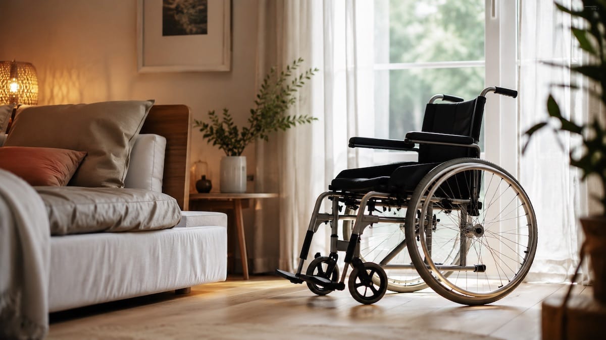 Interno accessibile con sedia a rotelle vicino a una finestra, simbolo del diritto all’intimità delle persone con disabilità