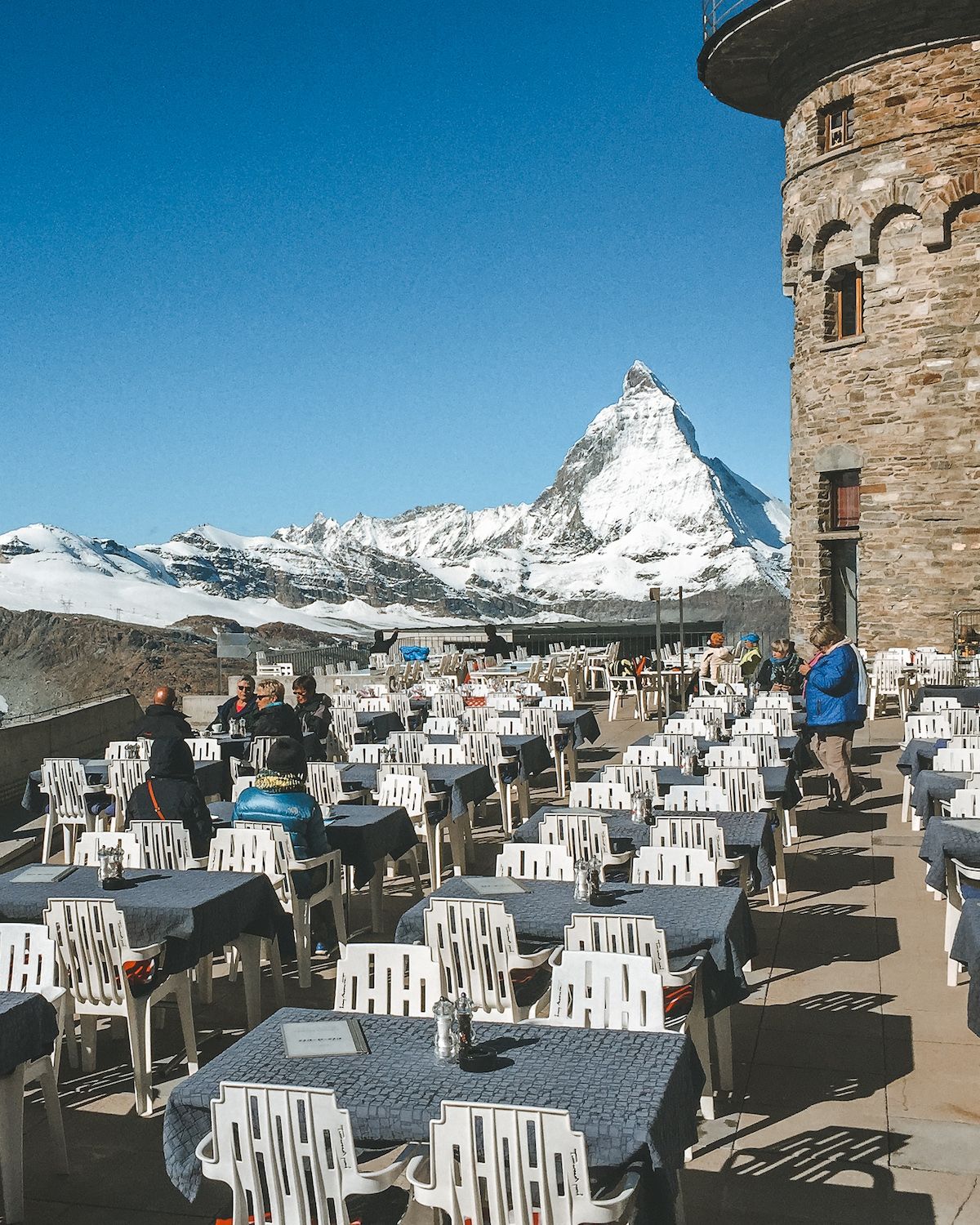 Outdoor tables overlooking the Matterhorn at Gornergrat