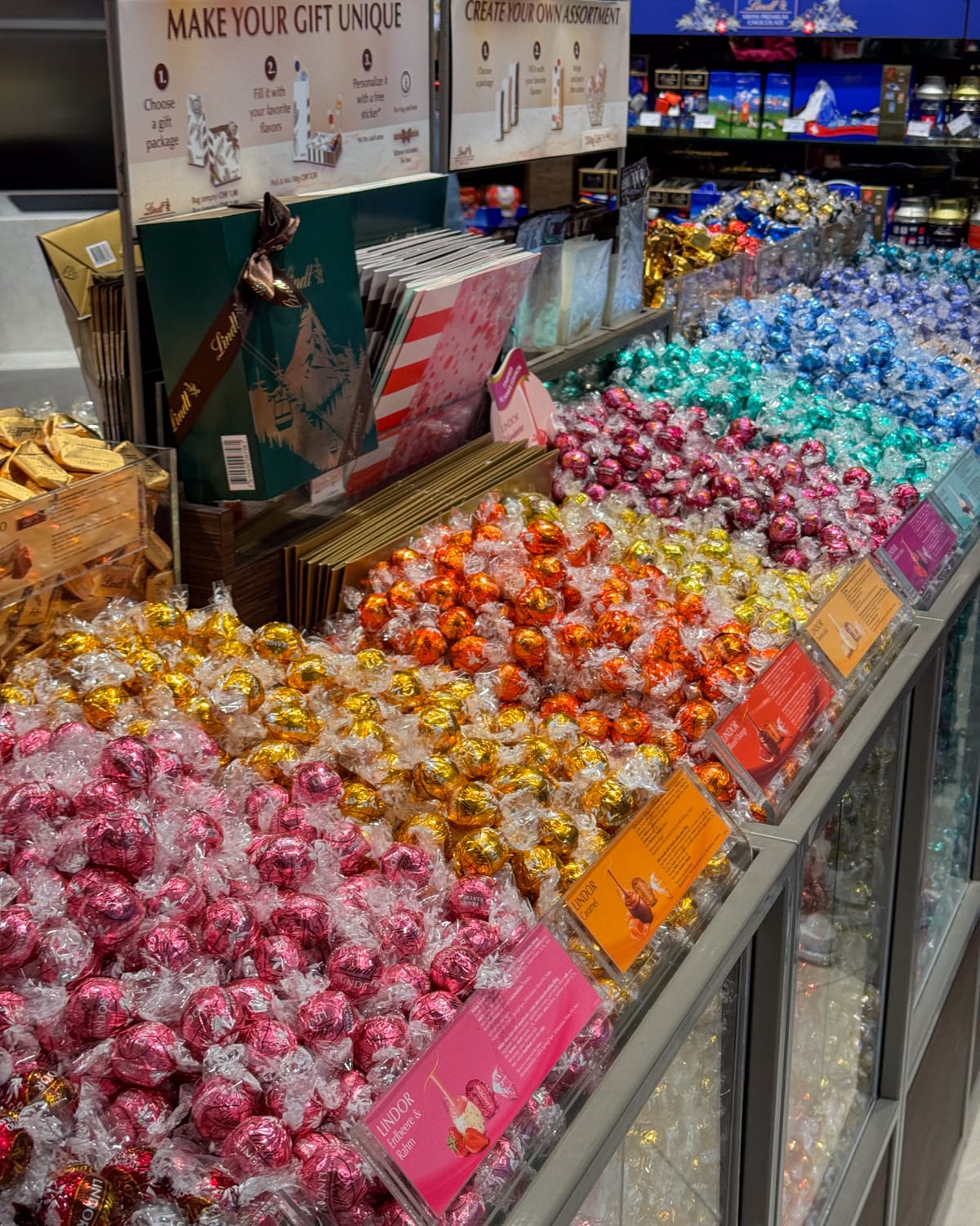 An assortment of Lindt chocolates in a row