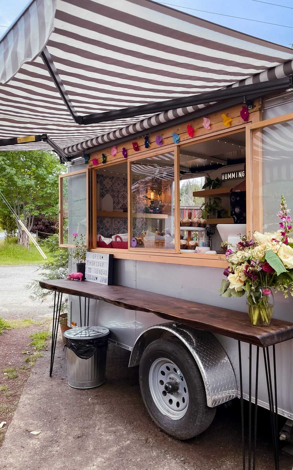 Hummingbird Bread Co. food trailer serving fresh pastries in Ringside Market on Hornby Island.