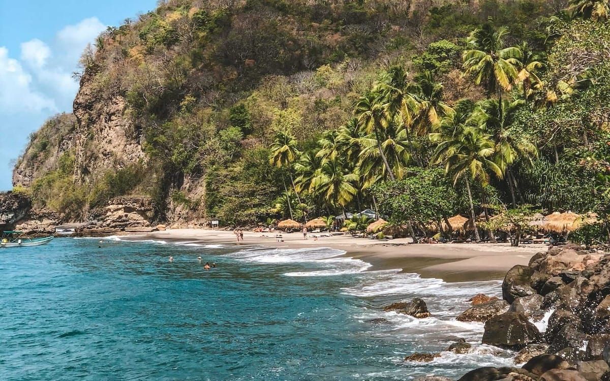 Anse Mamin Beach on St. Lucia, one of the Caribbean's most beautiful travel destinations.