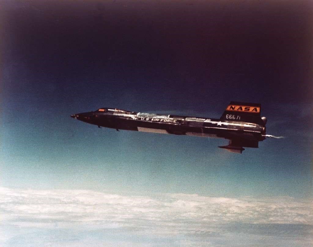 The X-15 rocket plane in mid-flight