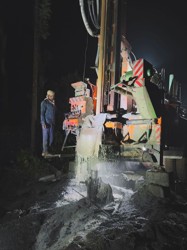Borewell being dug near a coffee estate in South India