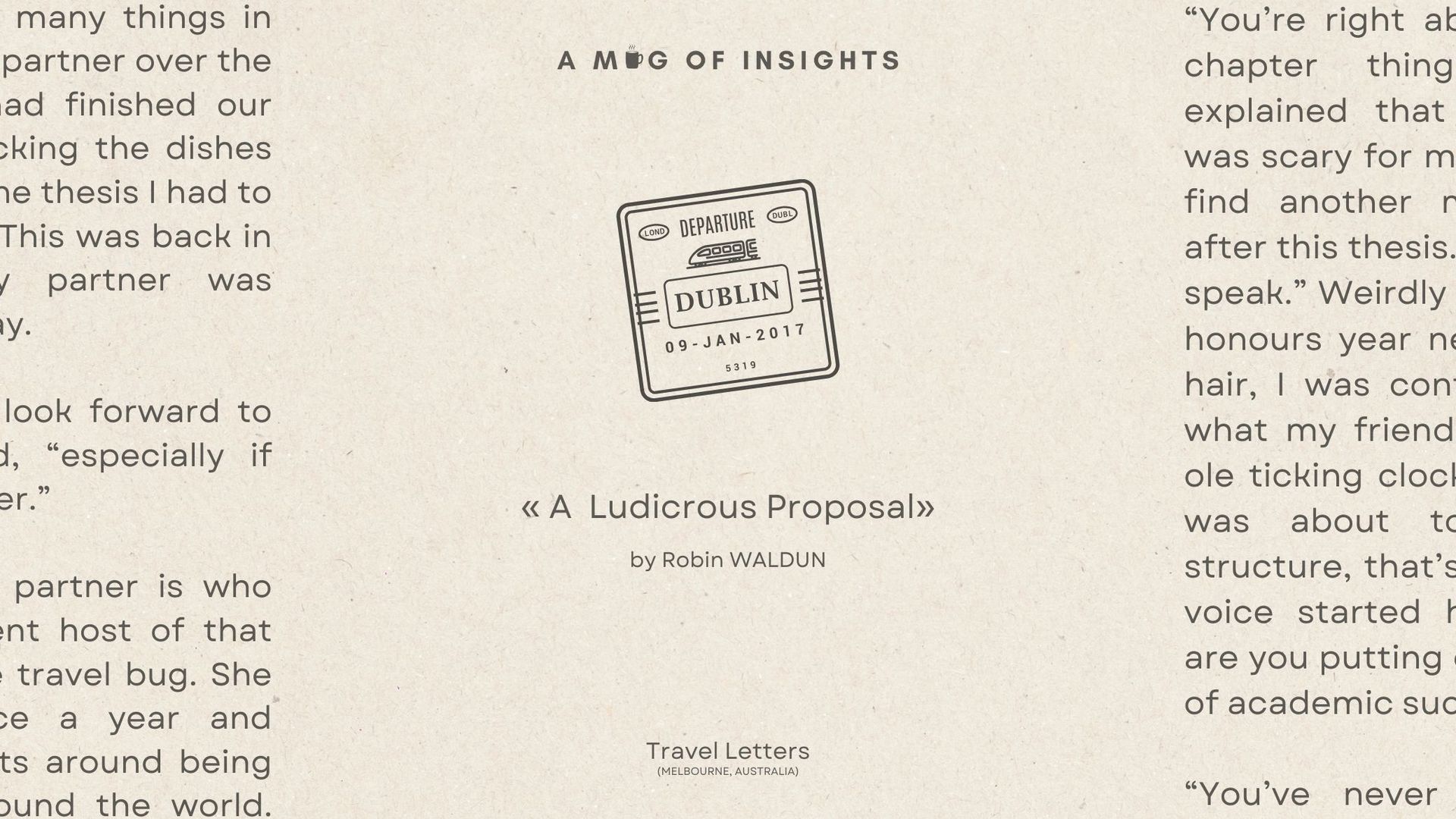 A Ludicrous Proposal - Let's Spend Bloomsday In Dublin!