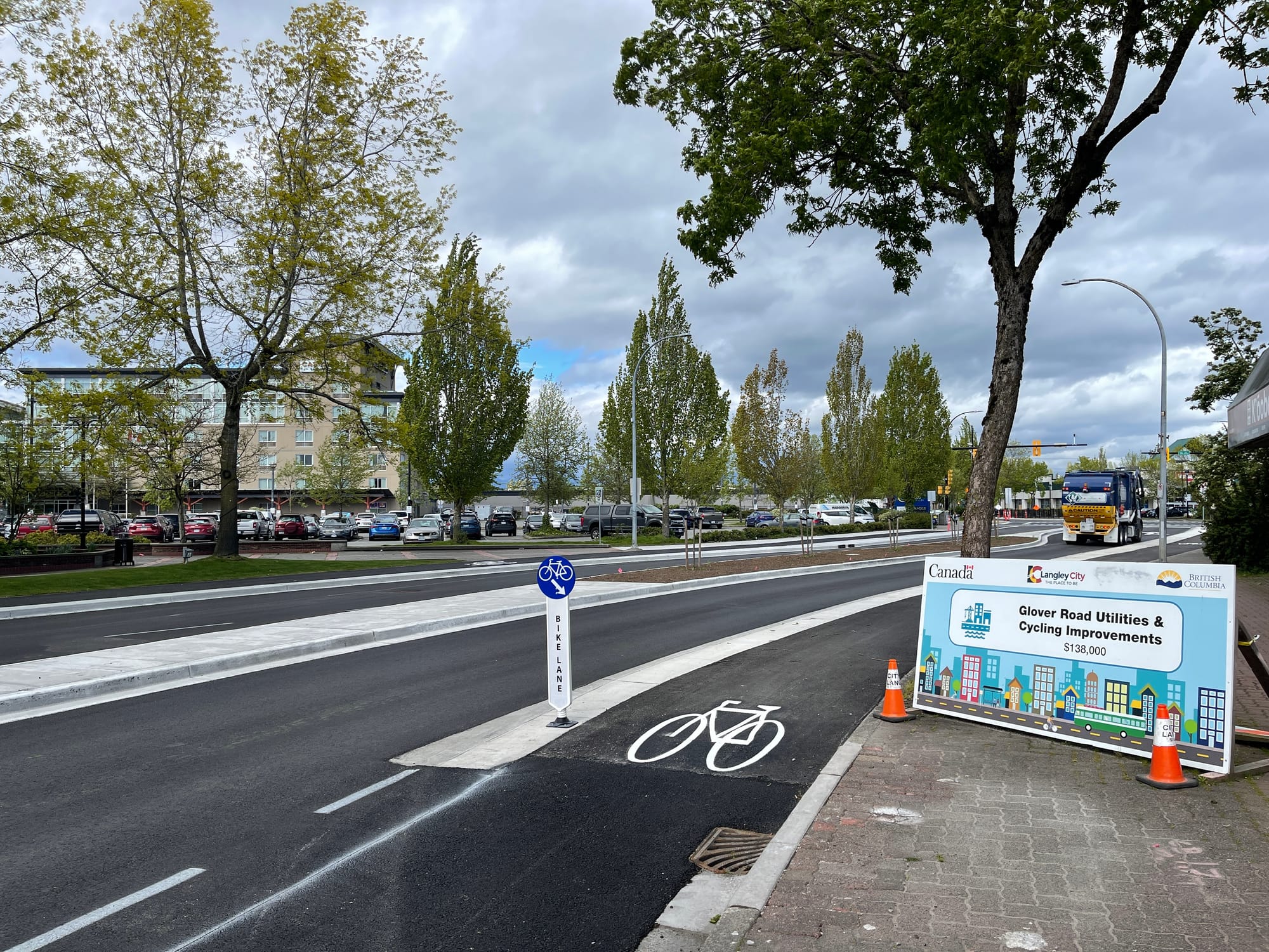 Photo of freshly paved bike lane on Glover Rd in Langley City, BC