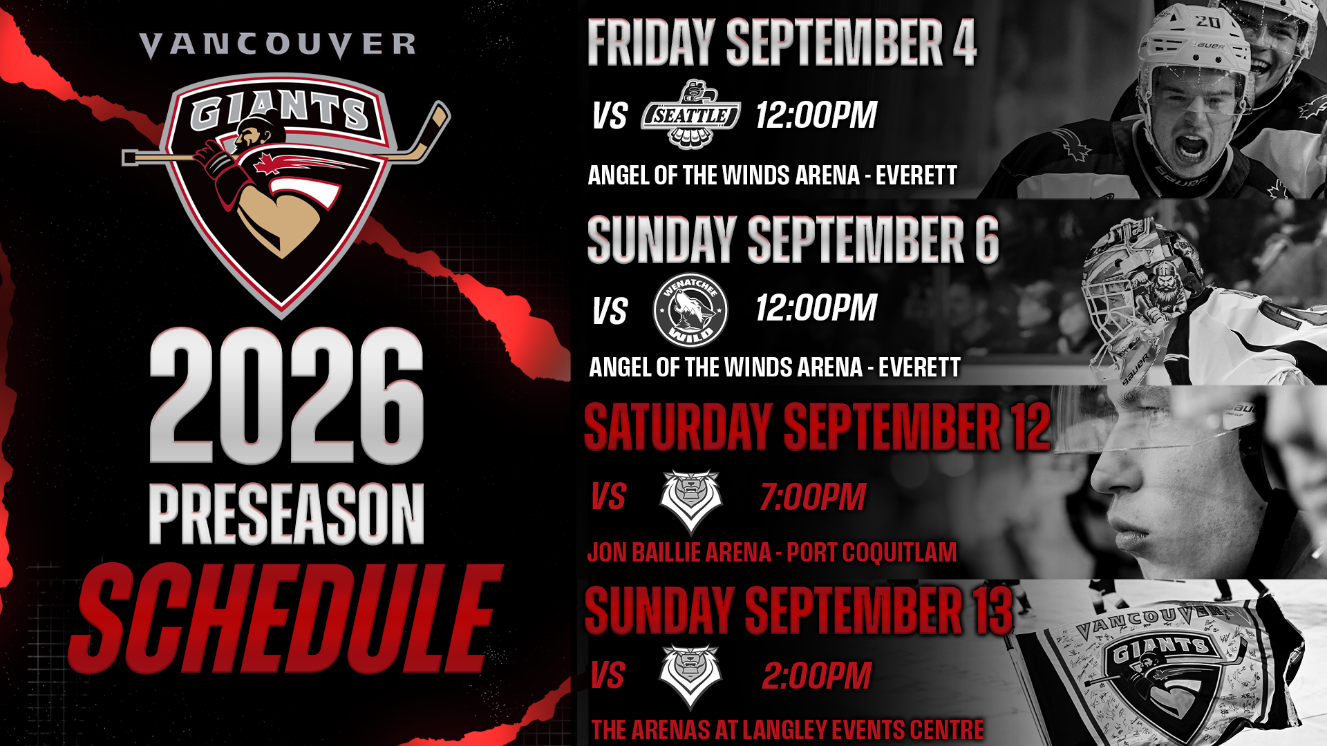 Vancouver Giants preseason schedule