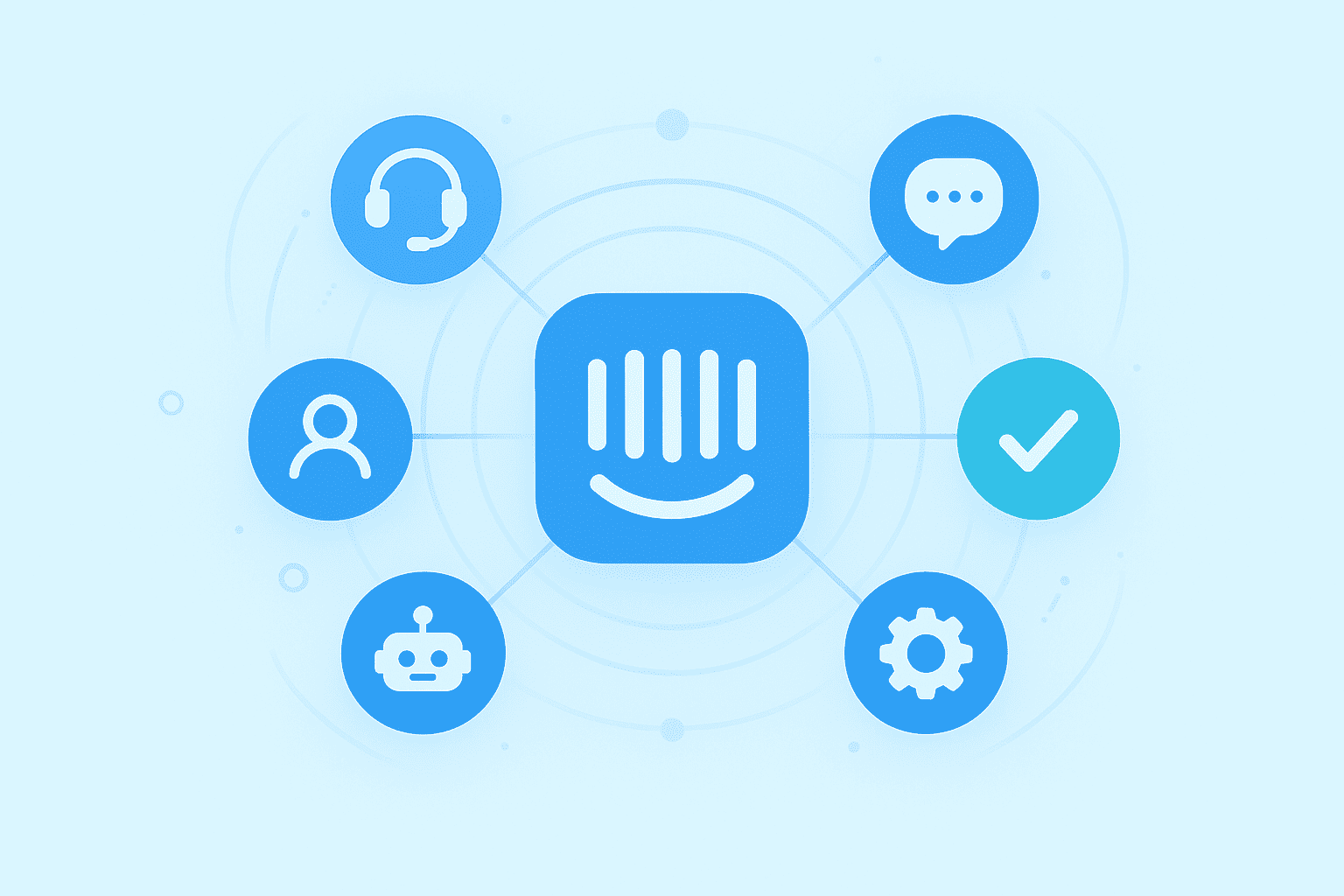 Customer support use case symbols surrounding Intercom logo