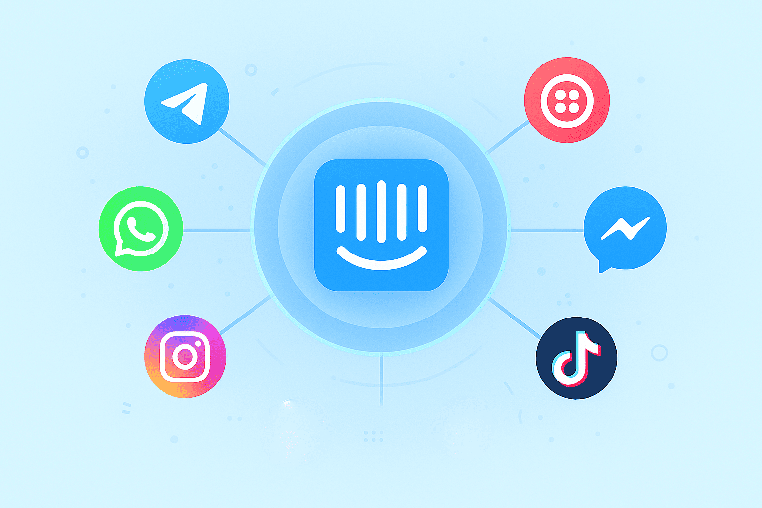 Intercom logo surrounded by messaging app logos