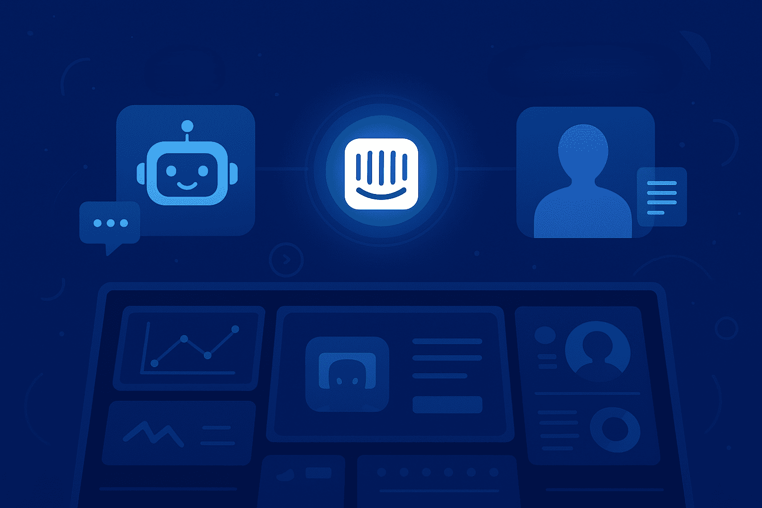 Intercom logo between human and AI support agents
