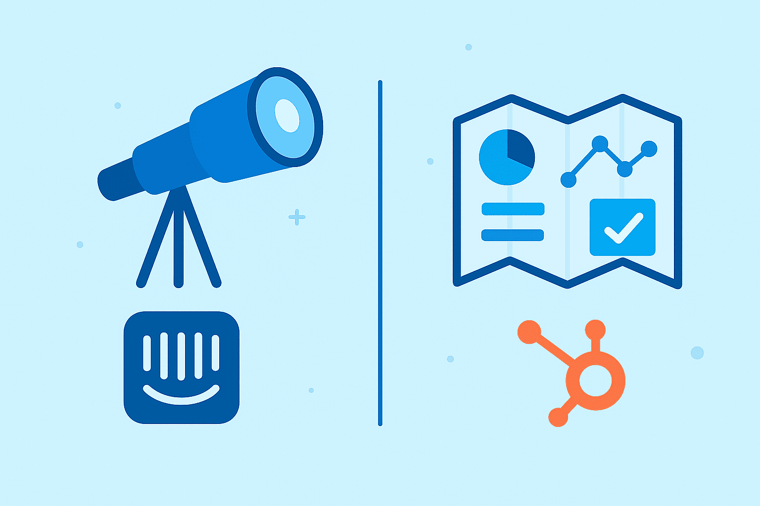 Intercom and HubSpot logos with reporting and analytics symbols
