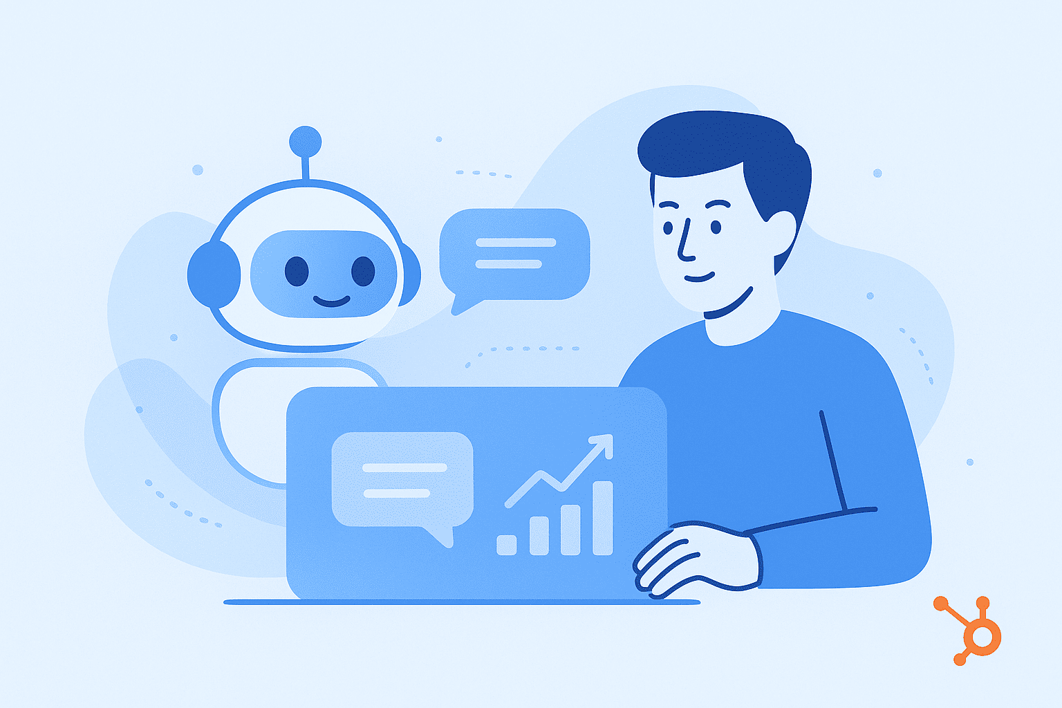Illustration of AI and human collaboration on HubSpot Service Hub