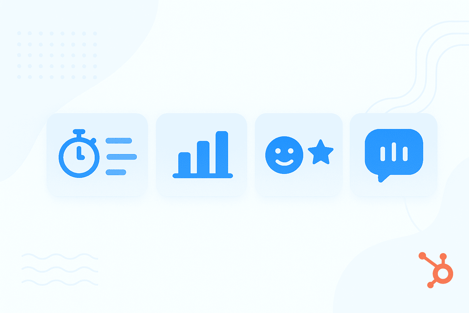 Dashboards and charts around the HubSpot logo showing customer service metrics