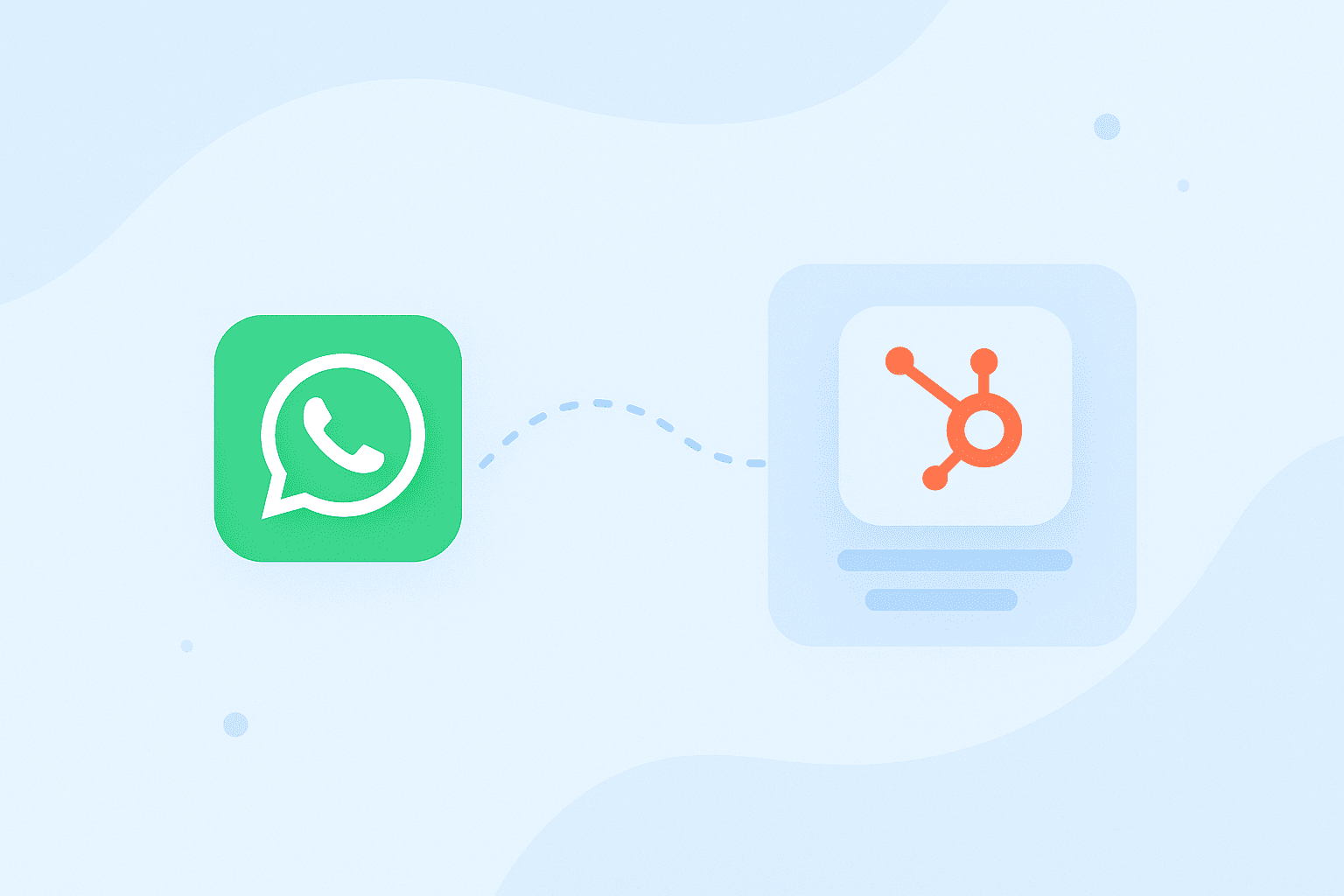 WhatsApp and HubSpot icons linked by abstract lines and dots