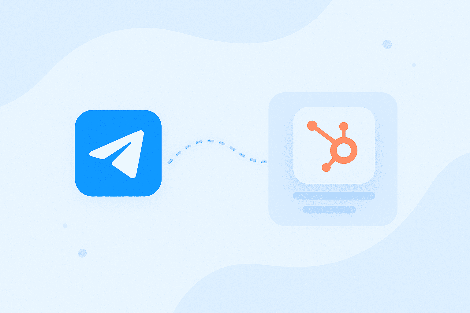 Telegram and HubSpot icons connected by dotted lines