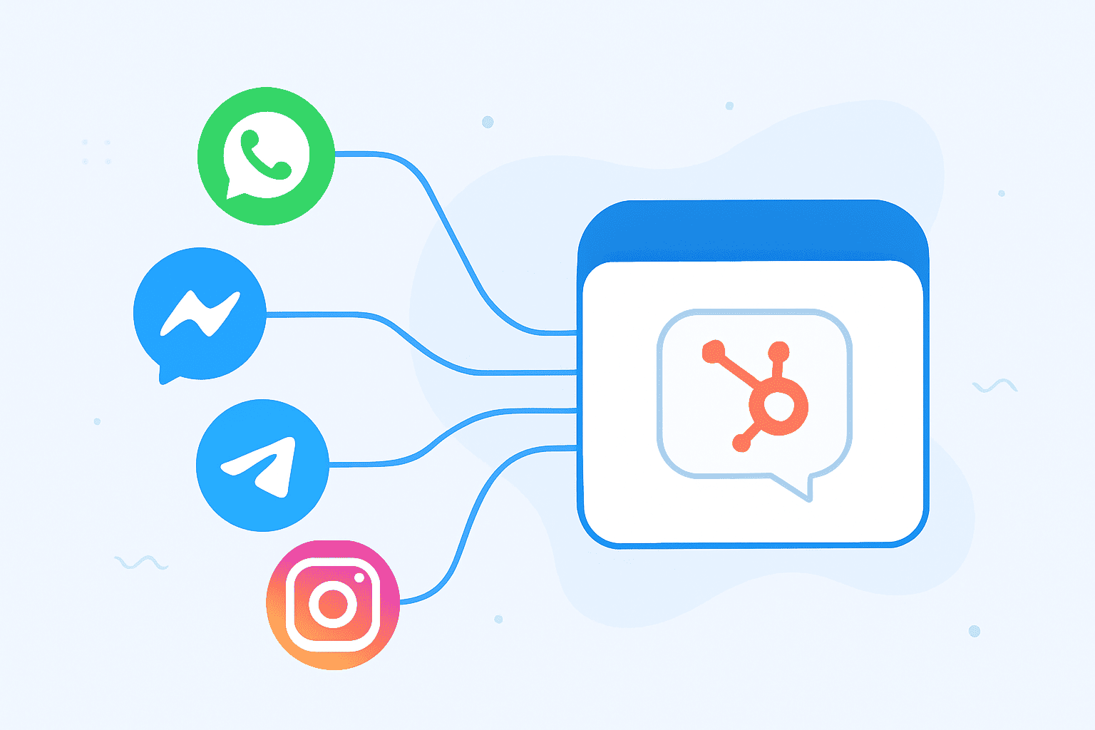 HubSpot logo with connected messaging icons