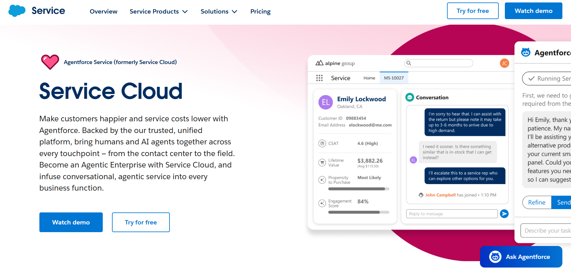 Salesforce Service Cloud landing page