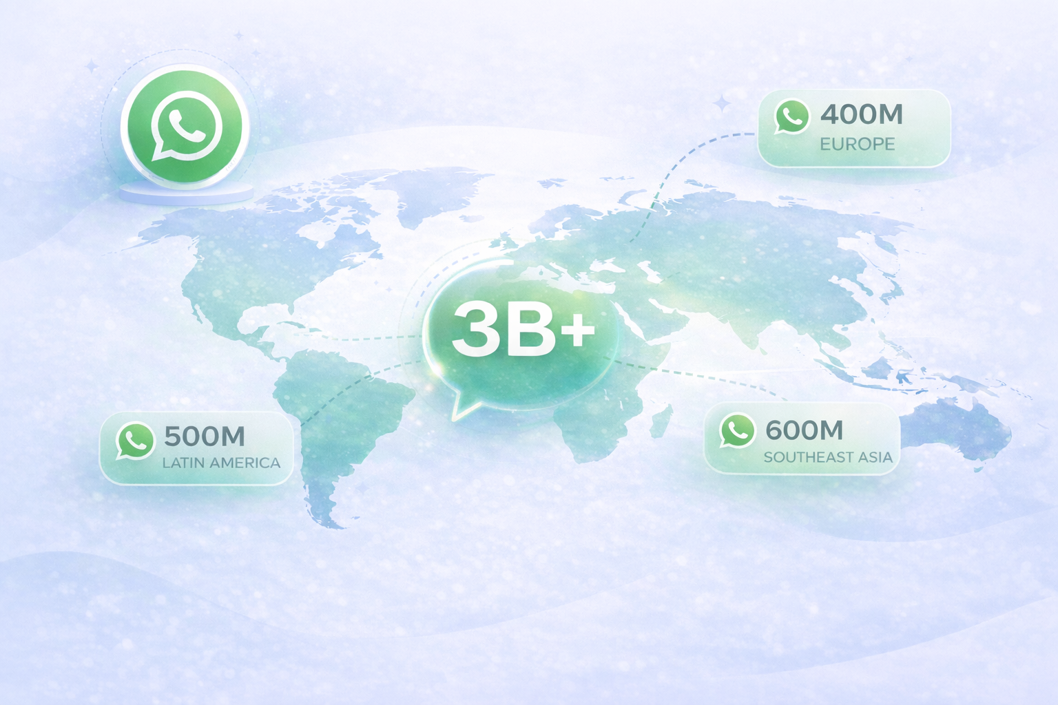 World map showing number of WhatsApp users around different continents