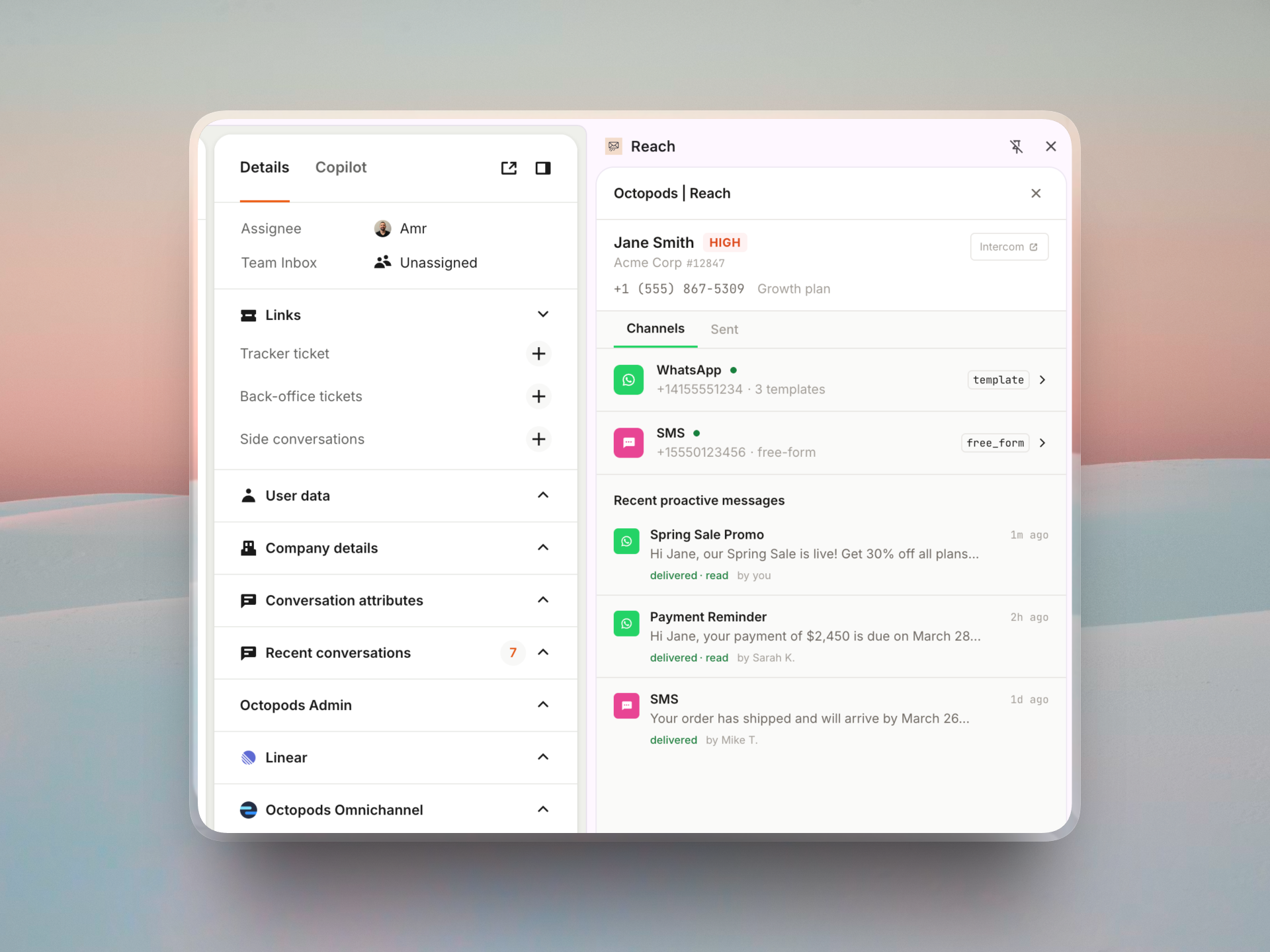 Reach inside Intercom inbox screenshot