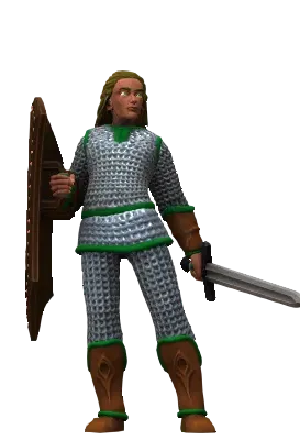 Image of a painted miniature of an elf in chainmail, from Titanforge. 