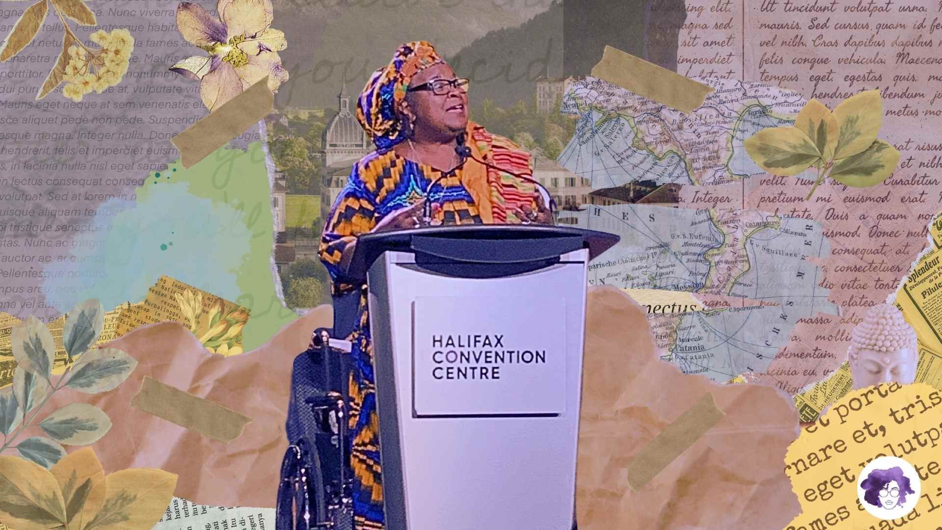 African Nova Scotian activist Lynn Jones is pictured in front of a podium while presenting during the summit.